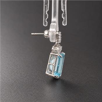 925 Sterling Silver 5.90 Ct Octagon Blue Topaz White Zircon Earrings