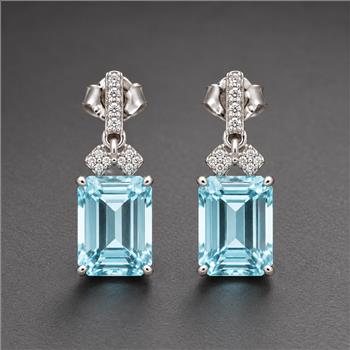 925 Sterling Silver 5.90 Ct Octagon Blue Topaz White Zircon Earrings