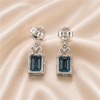 925 Sterling Silver 5.90 Ct Octagon Blue Topaz White Zircon Earrings