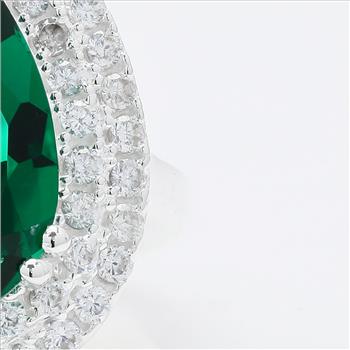 925 Sterling Silver 6.11 Ct Pear Created Emerald Cubic Zirconia Ring 5 US Ring Size
