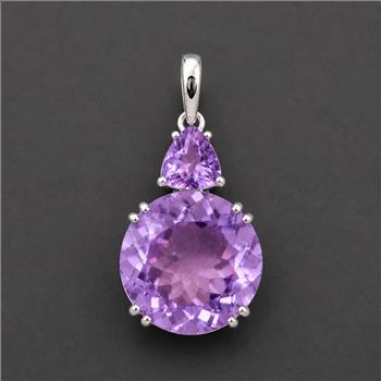 925 Sterling Silver 6.25 Ct Round Amethyst Cubic Zirconia Pendant