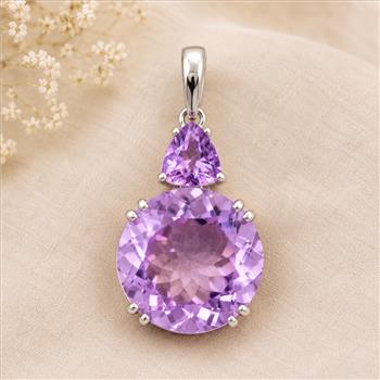 925 Sterling Silver 6.25 Ct Round Amethyst Cubic Zirconia Pendant