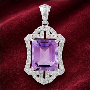 925 Sterling Silver 6.28 Ct Octagon Amethyst Cubic Zirconia Pendant