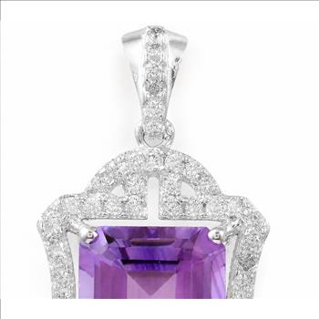 925 Sterling Silver 6.28 Ct Octagon Amethyst Cubic Zirconia Pendant