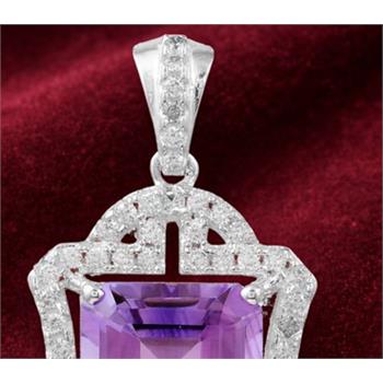 925 Sterling Silver 6.28 Ct Octagon Amethyst Cubic Zirconia Pendant