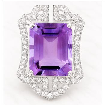 925 Sterling Silver 6.28 Ct Octagon Amethyst Cubic Zirconia Pendant