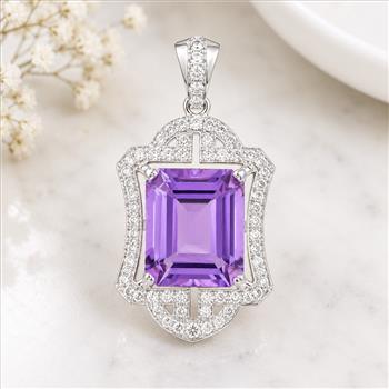 925 Sterling Silver 6.28 Ct Octagon Amethyst Cubic Zirconia Pendant