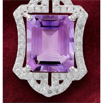 925 Sterling Silver 6.28 Ct Octagon Amethyst Cubic Zirconia Pendant