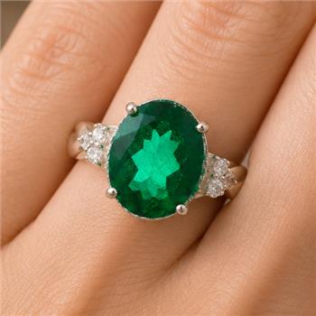 925 Sterling Silver 6.28 Ct Oval Green Topaz Cubic Zirconia Ring 7 US Ring Size
