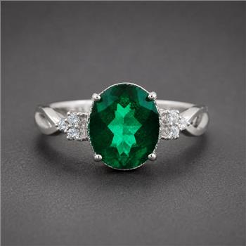 925 Sterling Silver 6.28 Ct Oval Green Topaz Cubic Zirconia Ring 7 US Ring Size