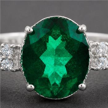 925 Sterling Silver 6.28 Ct Oval Green Topaz Cubic Zirconia Ring 7 US Ring Size