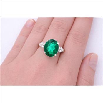 925 Sterling Silver 6.28 Ct Oval Green Topaz Cubic Zirconia Ring 7 US Ring Size
