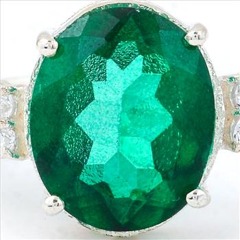 925 Sterling Silver 6.28 Ct Oval Green Topaz Cubic Zirconia Ring 7 US Ring Size
