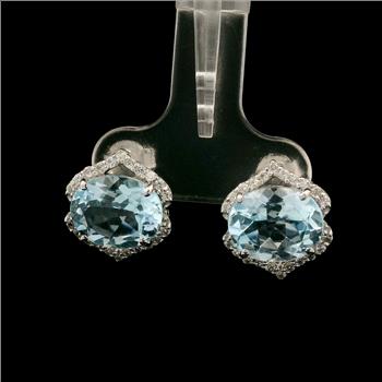 925 Sterling Silver 6.39 Ct Oval Blue Topaz White Zircon Earrings