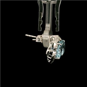925 Sterling Silver 6.39 Ct Oval Blue Topaz White Zircon Earrings