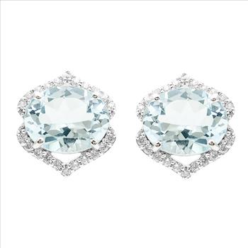925 Sterling Silver 6.39 Ct Oval Blue Topaz White Zircon Earrings