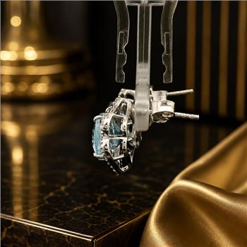 925 Sterling Silver 6.39 Ct Oval Blue Topaz White Zircon Earrings