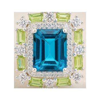 925 Sterling Silver 6.41 Ct Octagon Paraiba Topaz Peridot Cubic Zirconia Pendant