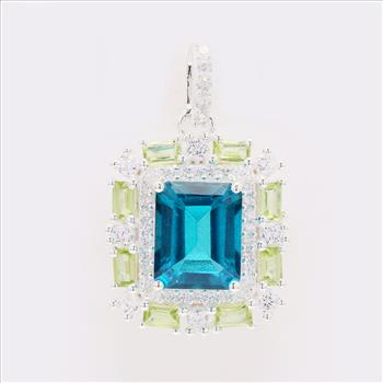925 Sterling Silver 6.41 Ct Octagon Paraiba Topaz Peridot Cubic Zirconia Pendant