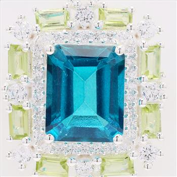925 Sterling Silver 6.41 Ct Octagon Paraiba Topaz Peridot Cubic Zirconia Pendant