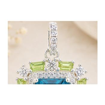 925 Sterling Silver 6.41 Ct Octagon Paraiba Topaz Peridot Cubic Zirconia Pendant