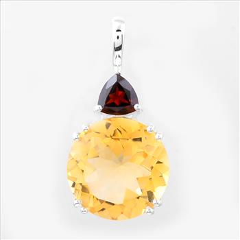 925 Sterling Silver 6.53 Ct Round Citrine Garnet Cubic Zirconia Pendant