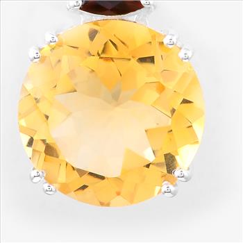 925 Sterling Silver 6.53 Ct Round Citrine Garnet Cubic Zirconia Pendant