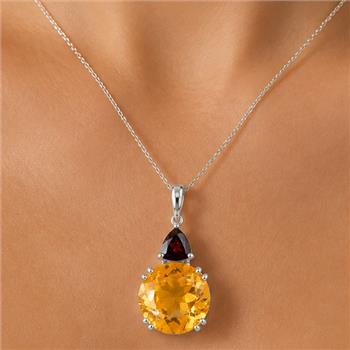925 Sterling Silver 6.53 Ct Round Citrine Garnet Cubic Zirconia Pendant
