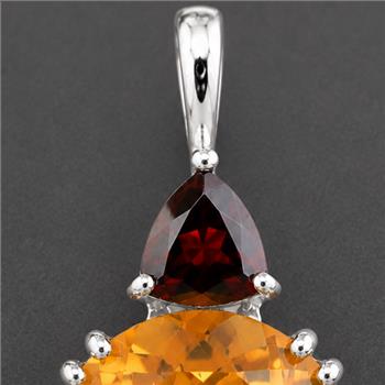 925 Sterling Silver 6.53 Ct Round Citrine Garnet Cubic Zirconia Pendant