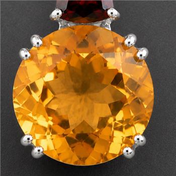 925 Sterling Silver 6.53 Ct Round Citrine Garnet Cubic Zirconia Pendant