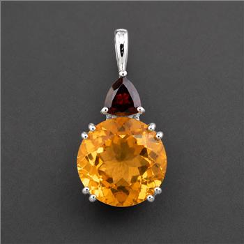 925 Sterling Silver 6.53 Ct Round Citrine Garnet Cubic Zirconia Pendant