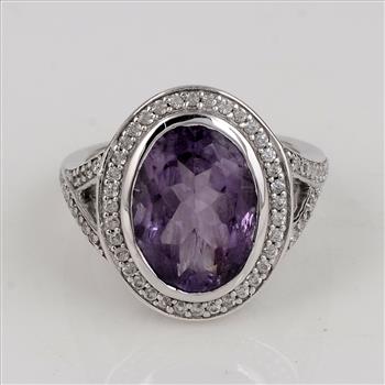 925 Sterling Silver 6.58 Ct Oval Amethyst Cubic Zirconia Ring 7 US Ring Size