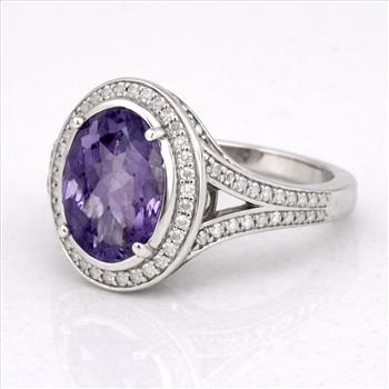 925 Sterling Silver 6.58 Ct Oval Amethyst Cubic Zirconia Ring 7 US Ring Size
