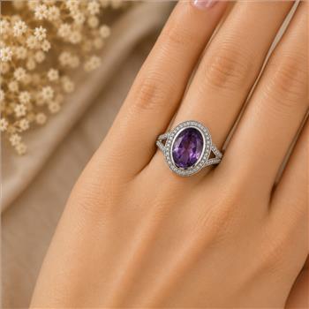 925 Sterling Silver 6.58 Ct Oval Amethyst Cubic Zirconia Ring