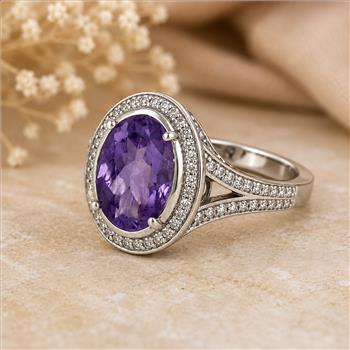 925 Sterling Silver 6.58 Ct Oval Amethyst Cubic Zirconia Ring