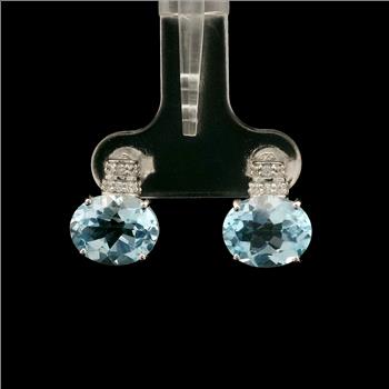 925 Sterling Silver 6.58 Ct Oval Blue Topaz White Zircon Earrings
