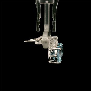 925 Sterling Silver 6.58 Ct Oval Blue Topaz White Zircon Earrings