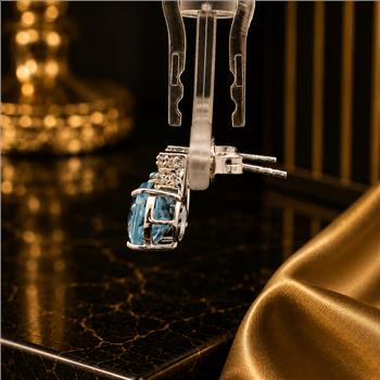 925 Sterling Silver 6.58 Ct Oval Blue Topaz White Zircon Earrings