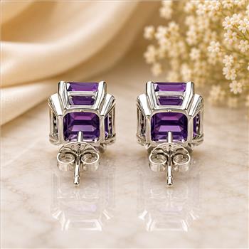 925 Sterling Silver 6.61 Ct Octagon Amethyst Earrings