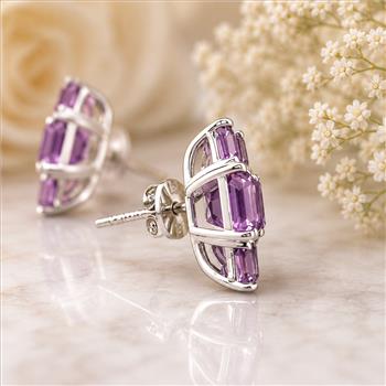925 Sterling Silver 6.61 Ct Octagon Amethyst Earrings