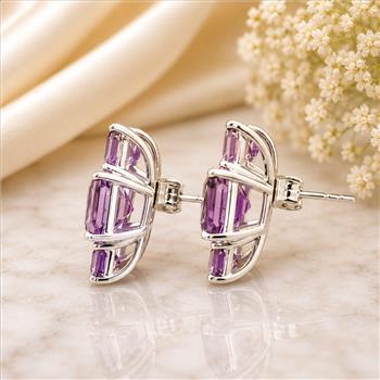 925 Sterling Silver 6.61 Ct Octagon Amethyst Earrings