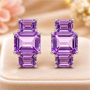 925 Sterling Silver 6.61 Ct Octagon Amethyst Earrings