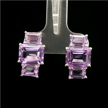 925 Sterling Silver 6.61 Ct Octagon Amethyst Earrings