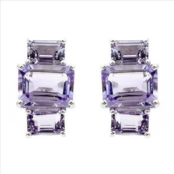925 Sterling Silver 6.61 Ct Octagon Amethyst Earrings