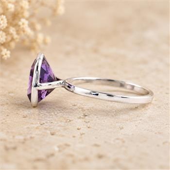 925 Sterling Silver 6.65 Ct Cushion Amethyst Ring 7 US Ring Size