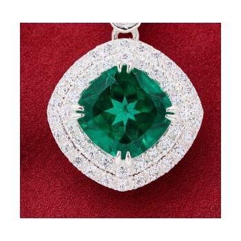 925 Sterling Silver 6.66 Ct Cushion Green Topaz Cubic Zirconia Pendant