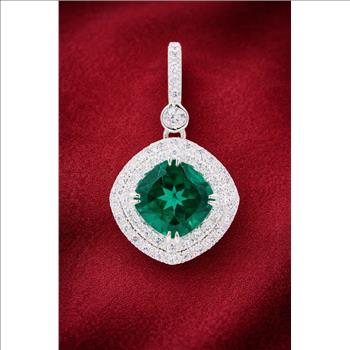 925 Sterling Silver 6.66 Ct Cushion Green Topaz Cubic Zirconia Pendant