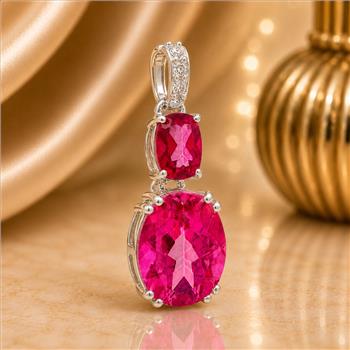 925 Sterling Silver 6.67 Ct Oval Pink Topaz Cubic Zirconia Pendant