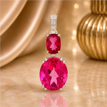 925 Sterling Silver 6.67 Ct Oval Pink Topaz Cubic Zirconia Pendant