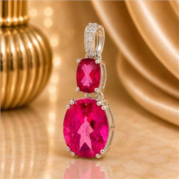 925 Sterling Silver 6.67 Ct Oval Pink Topaz Cubic Zirconia Pendant